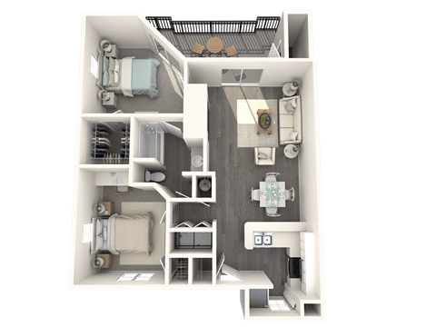 Floor plan for 1 bed, 1 bath, 974 sqft